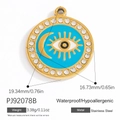 Bohemian 18K gold stainless steel evil eye pendant with blue enamel and crystals - Star Moon Evil Eye B (PJ92078B)