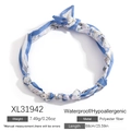 Collana foulard di seta stampa floreale blu in fibra di poliestere, 68cm lunga e 7,49g - Stile Floreale Blu (XL31942)