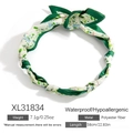 Collana in seta con stampa floreale verde lunga 58cm con elementi metallici anallergici - Stile Annodato Floreale Verde (XL31834)