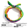 Collana a sciarpa chic con stampa leopardata multicolore e anello d'oro da donna - Stile Patchwork Multicolore con Fibbia in Metallo (XL31835)