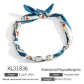 Collana foulard in poliestere con stampa floreale verde petrolio e bianco e fiori arancio - Stile Colorblock Ciano e Bianco Fiore Arancio (XL31836)