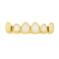 Hip-hop gold-plated six-tooth upper grillz with white enamel inlay for a luxury streetwear look - Gold Hollow Upper Tooth