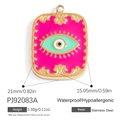 Pink enamel stainless steel rectangle charm with mint green evil eye pattern - Pink Evil Eye (PJ92083A)