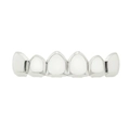 Polished silver-tone six-tooth hollow grillz for upper teeth in hip hop style - Silver Hollow Upper Tooth