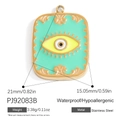Square green enamel evil eye pendant in 18k gold plated stainless steel - Green Evil Eye (PJ92083B)