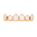 Grillz de hip-hop de 6 dientes diseño hueco acabado oro rosa con superficie pulida - Diente Superior Calado Oro Rosa