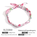 Collana foulard in seta rosa floreale con fiocco in poliestere impermeabile morbido - Stile Fiore Rosso e Foglia Fresca Rosa (XL31844)