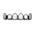 Grillz de hip-hop de seis dientes en plata pulida para actuaciones y moda urbana - Diente Superior Calado Negro Armas