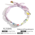 Collana foulard in seta DIY viola chiaro con stampa floreale per donna, poliestere - Stile Aerodinamico a Piccoli Fiori Viola Chiaro (XL31845)