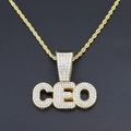 Collana con pendente CEO hip hop placcata in oro con zirconi cubici scintillanti - Pendente CEO Oro con Catena a Corda / 60CM