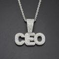 Macro shot of silver hip hop CEO pendant with sparkling micro-pave crystal set on rope chain - Silver CEO Pendant With Rope Chain / 60CM