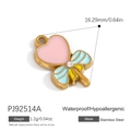 Pink and blue enamel heart butterfly pendant in gold stainless steel finish - Heart Bowknot Style (PJ92514A)