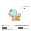 Blue enamel heart charm with pink bow and gold-plated stainless steel for DIY jewelry - Blue Pink Bowknot Style (PJ92514B)