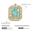 Rectangle stainless steel hummingbird pendant with blue enamel and gold finish - Blue Hummingbird Floral Style (PJ92516A)