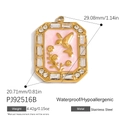 Pink enamel hummingbird rectangular pendant in gold finish waterproof stainless steel - Pink Hummingbird Floral Style (PJ92516B)