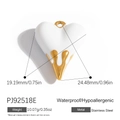 White heart pendant with gold drip detail in hypoallergenic stainless steel, size 24mm - White Melting Heart Style (PJ92518E)