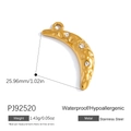 Textured stainless steel gold crescent moon pendant charm with white crystals for DIY - Hammered Moon Style (PJ92520)