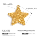 Golden stainless steel pentagram pendant with hammer texture finish and waterproof features - Star Hammered Style (PJ92526)