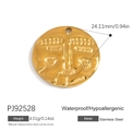 Golden stainless steel round pendant with embossed abstract face design for DIY jewelry - Abstract Face Style (PJ92528)