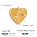 Golden heart-shaped stainless steel pendant featuring AMOUR relief for DIY jewelry - AMOUR Heart Style (PJ92529)
