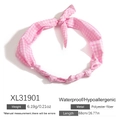 Fascia per capelli a fiocco vichy rosa e bianco in morbida fibra di poliestere - Stile Fiocco Gingham Rosa e Bianco (XL31901)