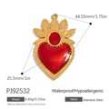 Sacred heart pendant in red glossy finish with golden wings and stainless steel base - Red Heart Wings Style (PJ92532)