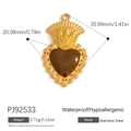 Golden stainless steel heart pendant with brown enamel leopard print detail - Vintage Amber Heart Style (PJ92533)