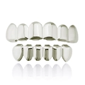 Polished silver hip hop teeth grillz set with shiny metallic finish on white background - Six Teeth Upper And Lower / Silver