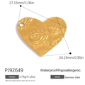 Golden heart-shaped stainless steel pendant with embossed eye motifs and measurement details - Eye Heart Style (PJ92649)
