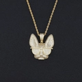 Detailopname van een goudkleurige Franse bulldog hanger met fonkelende zirkonia steentjes - Goud (Touwketting)