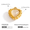 Golden stainless steel heart pendant with white gemstone inlay, 12mm size detail - Vintage Relieved Gemstone Heart (PJ92628)