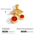 Golden stainless steel cherry pendant with red gems and white crystal accents - Gold Cherry with Red Rhinestones (PJ92629)