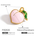 Pink and green enamel peach heart charm in golden stainless steel finish - Pink Green Enamel Peach (PJ92630)