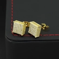 Hip-hop style square stud earrings with pave-set cubic zirconia and golden plating finish - Gold Pair