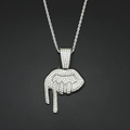 Macro shot of iced-out silver lip pendant with dripping details and a rope chain - Silver Pendant with 3mm 60cm Rope Chain