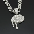Macro shot of silver hip-hop Cuban link chain with iced-out gesture pendant detailing - Silver Pendant With 50CM Rhinestone Cuban Chain