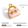 Pink enamel handbag pendant in gold stainless steel for DIY jewelry making - Pink Handbag Pendant (PJ92638A)