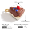 Chocolate cake slice pendant with 18K gold plating and colorful enamel finish - Chocolate Cake Slice (PJ92623A)