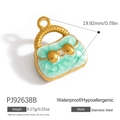 Mint green handbag pendant in stainless steel with gold bow and sparkling crystal - Mint Green Handbag (PJ92638B)