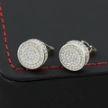Boucles d'oreilles hip hop rondes pour hommes serties de zircons cubiques brillants - Boucles d'Oreilles Clous Argent (Paire)