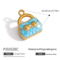Golden handbag charm in light blue enamel with white zircon and stainless steel - Light Blue Bag with Rhinestones (PJ92638C)