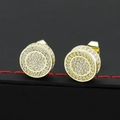 Boucles d'oreilles hip hop pour hommes plaqué or avec zircons 3A pavés de forme ronde - Boucles d'Oreilles Clous Or (Paire)