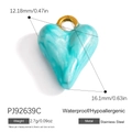 Teal marble effect heart pendant in gold finish, 12.18mm size, for DIY jewelry making - Teal Marbled Heart (PJ92639C)