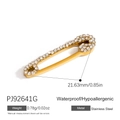 Golden stainless steel paperclip charm with zircons, waterproof and hypoallergenic - Gold Safety Pin with Rhinestones (PJ92641G)