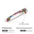 Colorful rhinestone safety pin pendant in stainless steel with 21.63mm length - Silver Colorful Rhinestone Pin (PJ92641SA)