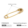 Golden stainless steel safety pin pendant with clear rhinestones and waterproof finish - Large Gold Rhinestone Pin (PJ92642G)