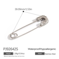 Paperclip shaped silver pendant with cubic zirconia and hypoallergenic properties - Large Silver Rhinestone Pin (PJ92642S)