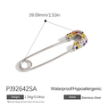 Polished stainless steel safety pin brooch with colorful rhinestones, hypoallergenic - Large Silver Colorful Rhinestone Pin (PJ92642SA)