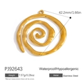 Golden spiral stainless steel pendant with 42.2mm diameter and waterproof features - Gold Spiral Style (PJ92643)
