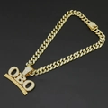 Hip hop gold Cuban chain necklace with iced out OBO and OMO BABA OLOWO letter pendant - Gold Pendant With Rhinestone Cuban Chain